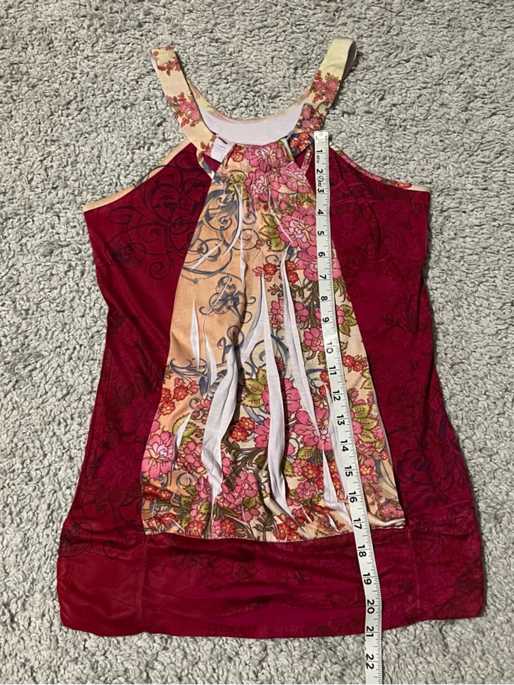 Vintage Daytrip Burgundy Floral Multi-Panel Halter Y2K Tank - Picture 5 of 6